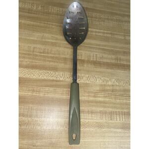 Vintage EKCO Chromium Plated Green Handle Stainless Steel Slotted Spoon USA